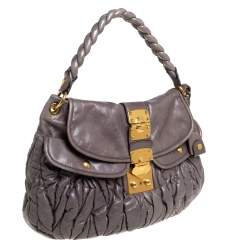 Pre Owned Miu Miu Dark Grey Matelassé Leather Coffer Hobo