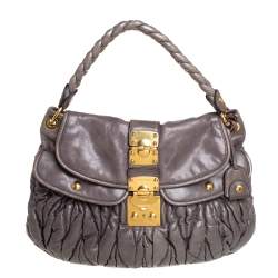 Pre Owned Miu Miu Dark Grey Matelassé Leather Coffer Hobo