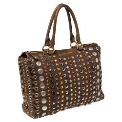 Pre Owned Miu Miu Brown Leather Studded Embellished Monk Tote