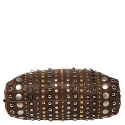 Pre Owned Miu Miu Brown Leather Studded Embellished Monk Tote