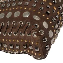 Pre Owned Miu Miu Brown Leather Studded Embellished Monk Tote