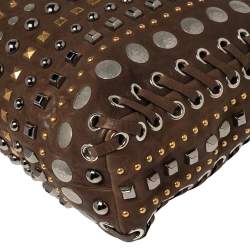 Pre Owned Miu Miu Brown Leather Studded Embellished Monk Tote