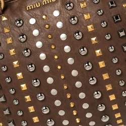 Pre Owned Miu Miu Brown Leather Studded Embellished Monk Tote
