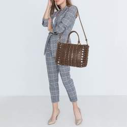 Pre Owned Miu Miu Brown Leather Studded Embellished Monk Tote
