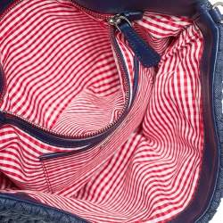 Pre Owned Miu Miu Blue Matelassé Denim and Leather Crystal Shoulder Bag