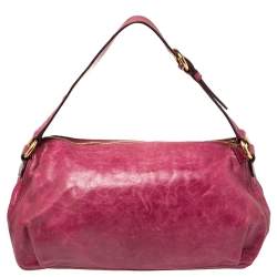 Pre Owned Miu Miu Magenta Leather Front Pocket Hobo