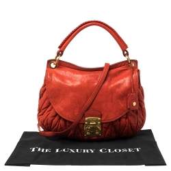 Pre Owned Miu Miu Red Matelassé Leather Front Flap Hobo