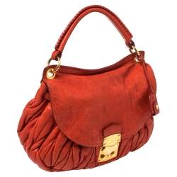 Pre Owned Miu Miu Red Matelassé Leather Front Flap Hobo