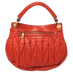 Pre Owned Miu Miu Red Matelassé Leather Front Flap Hobo