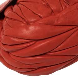 Pre Owned Miu Miu Red Matelassé Leather Front Flap Hobo