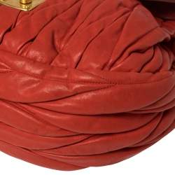 Pre Owned Miu Miu Red Matelassé Leather Front Flap Hobo