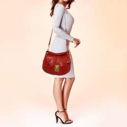 Pre Owned Miu Miu Red Matelassé Leather Front Flap Hobo