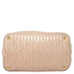 Pre Owned Miu Miu Beige Matelassé Leather Bow Tote