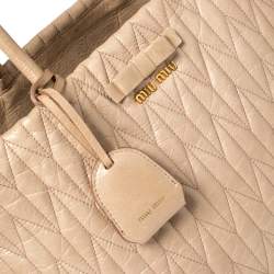 Pre Owned Miu Miu Beige Matelassé Leather Bow Tote