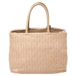Pre Owned Miu Miu Beige Matelassé Leather Bow Tote