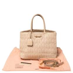 Pre Owned Miu Miu Beige Matelassé Leather Bow Tote