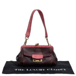 Pre Owned Miu Miu Pink/Brown Leather and Suede Kiss Lock Frame Clutch