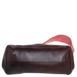 Pre Owned Miu Miu Pink/Brown Leather and Suede Kiss Lock Frame Clutch