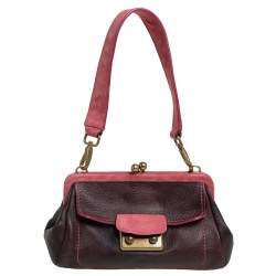 Pre Owned Miu Miu Pink/Brown Leather and Suede Kiss Lock Frame Clutch