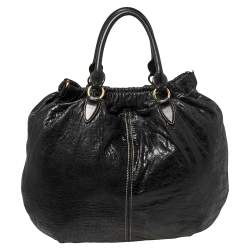 Pre Owned Miu Miu Black Distressed Leather Hobo
