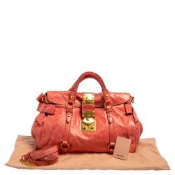 Pre Owned Miu Miu Coral Orange Vitello Lux Leather Bow Satchel