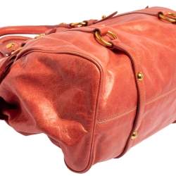 Pre Owned Miu Miu Coral Orange Vitello Lux Leather Bow Satchel