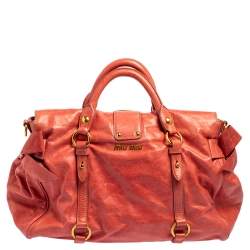 Pre Owned Miu Miu Coral Orange Vitello Lux Leather Bow Satchel