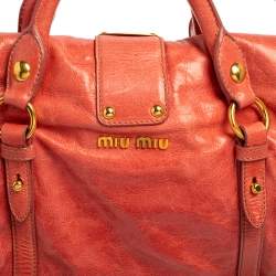 Pre Owned Miu Miu Coral Orange Vitello Lux Leather Bow Satchel