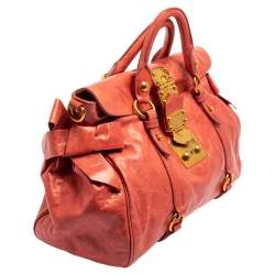 Pre Owned Miu Miu Coral Orange Vitello Lux Leather Bow Satchel