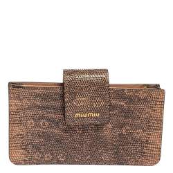 Pre Owned Miu Miu Pink/Black Lizard Embossed Leather Crossbody Bag