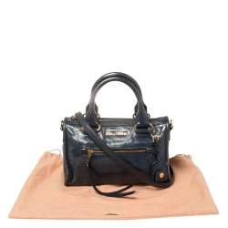 Pre Owned Miu Miu Blue Leather Front Zip Satchel