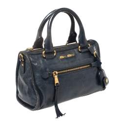 Pre Owned Miu Miu Blue Leather Front Zip Satchel