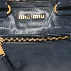 Pre Owned Miu Miu Blue Leather Front Zip Satchel