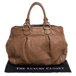 Pre Owned Miu Miu Brown Pebbled Leather Double Zip Tote