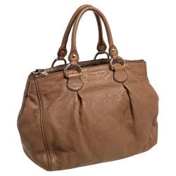 Pre Owned Miu Miu Brown Pebbled Leather Double Zip Tote