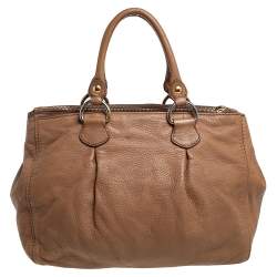 Pre Owned Miu Miu Brown Pebbled Leather Double Zip Tote