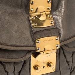 Pre Owned Miu Miu Grey Matelassé Leather Coffer Hobo
