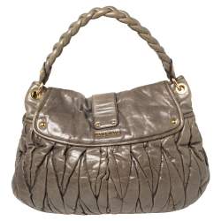 Pre Owned Miu Miu Grey Matelassé Leather Coffer Hobo