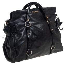 Miu Miu Black Vitello Lux Leather Bow Satchel