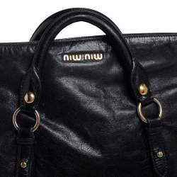 Miu Miu Black Vitello Lux Leather Bow Satchel