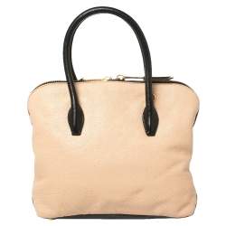 Pre Owned Miu Miu Beige/Black Madras Leather Zip Bauletto Satchel