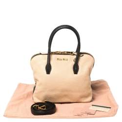 Pre Owned Miu Miu Beige/Black Madras Leather Zip Bauletto Satchel