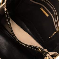 Pre Owned Miu Miu Beige/Black Madras Leather Zip Bauletto Satchel