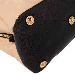 Pre Owned Miu Miu Beige/Black Madras Leather Zip Bauletto Satchel