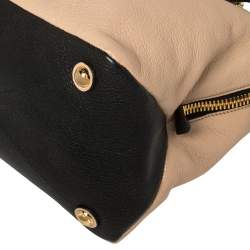 Pre Owned Miu Miu Beige/Black Madras Leather Zip Bauletto Satchel