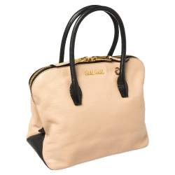Pre Owned Miu Miu Beige/Black Madras Leather Zip Bauletto Satchel