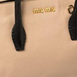 Pre Owned Miu Miu Beige/Black Madras Leather Zip Bauletto Satchel