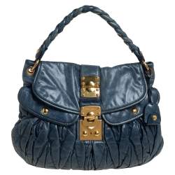 مملوكة مسبقًا Miu Miu Teal Blue Matelassé Leather Coffer Hobo