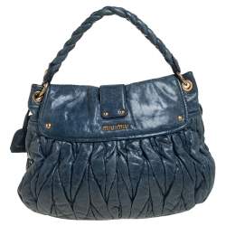 مملوكة مسبقًا Miu Miu Teal Blue Matelassé Leather Coffer Hobo