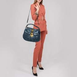 مملوكة مسبقًا Miu Miu Teal Blue Matelassé Leather Coffer Hobo